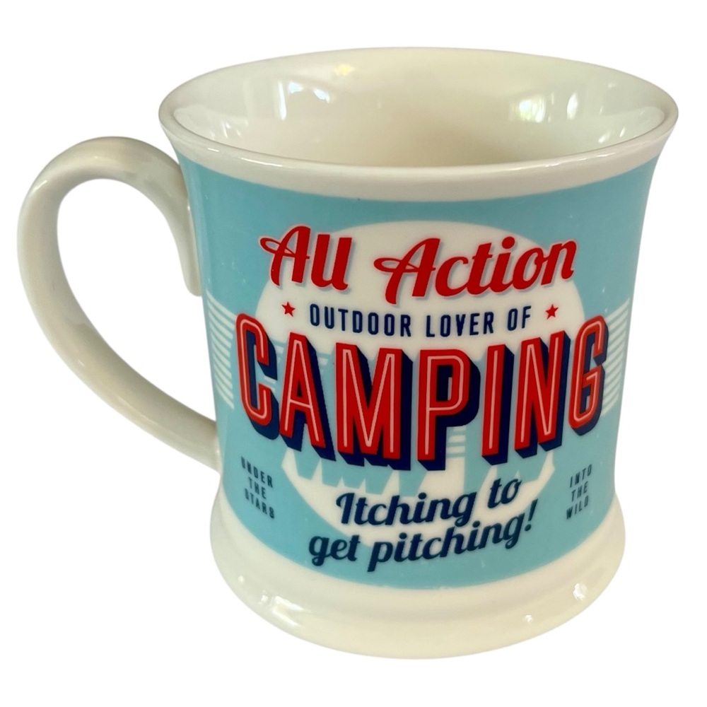 Blue and White Ceramic Mug with Nostalgic Design
